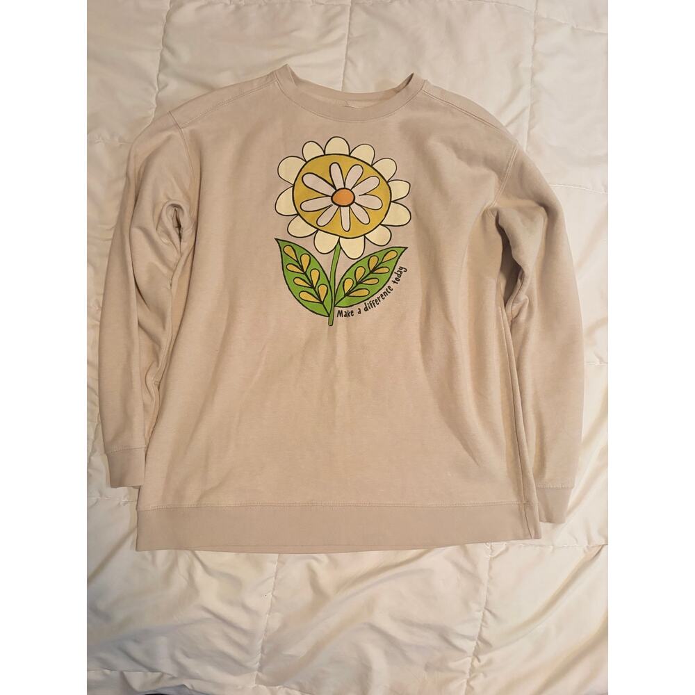 Natural Life Daisy Flower Graphic Sweatshirt Womens S Beige Boho Retro Floral - Picture 2 of 8